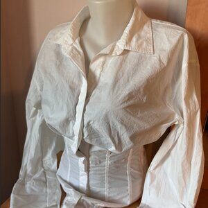 Zara White Bell Sleeve Button Down Corset Blouse Shirt (Size S)